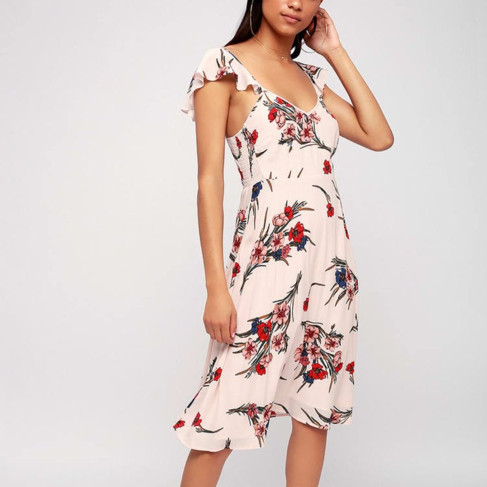 Lulu's Take a Bow-quet Blush Floral Midi Dress